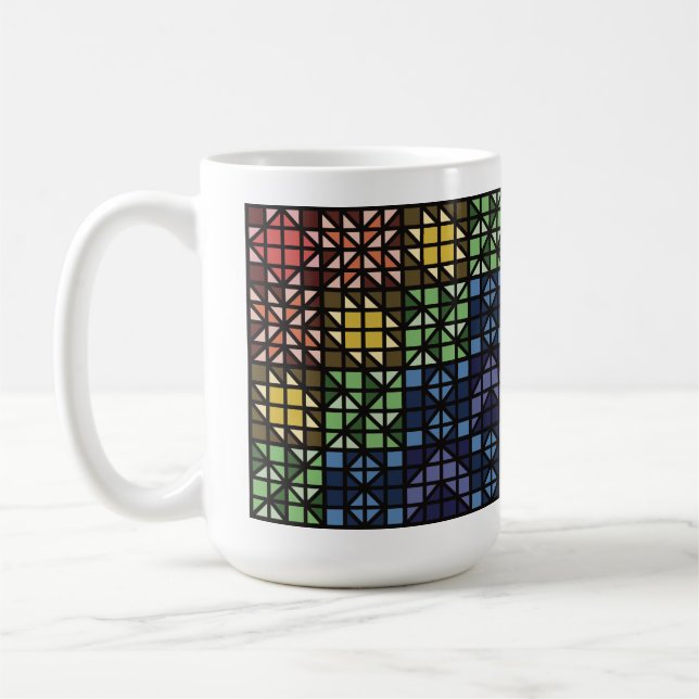 Dark Colourful Quilt Blocks Coffee Mug (Left)