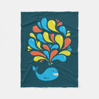Dark Colourful Splash Happy Cartoon Whale Fleece Blanket
