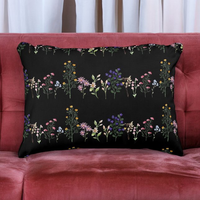 Dark Colourful Summer Wildflower Pattern Decorative Cushion (Creator Uploaded)