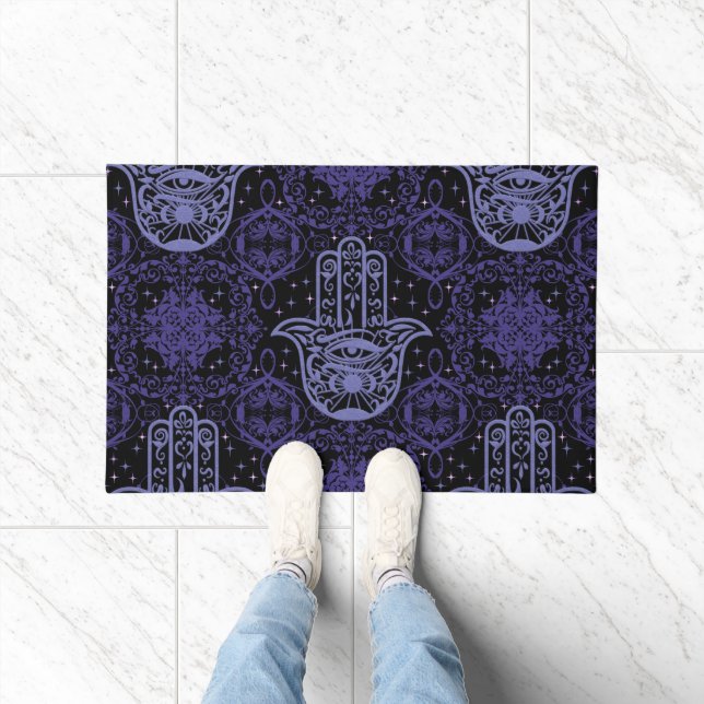 Dark Colours Hamsa Hand Good Fortune Beautiful Doormat (Indoor)