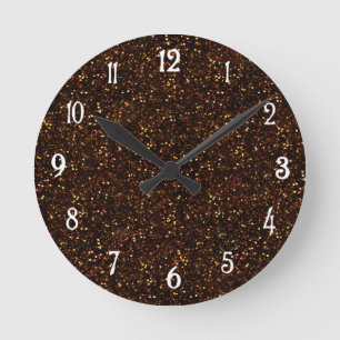 Dark Copper Bronze Orange Glitter Round Clock