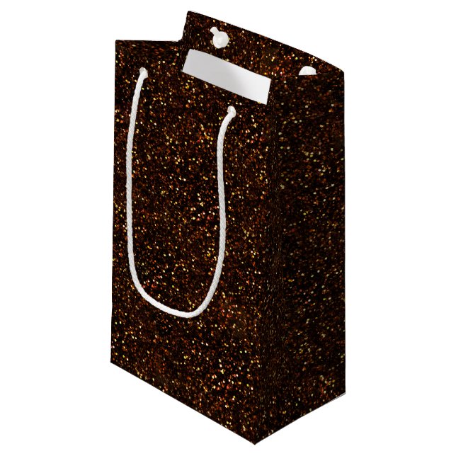 Dark Copper Bronze Orange Glitter Small Gift Bag (Front Angled)