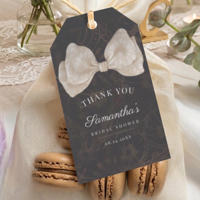 Dark Coquette Lace Bow Bridal Shower Favour Tag (Creator Uploaded)