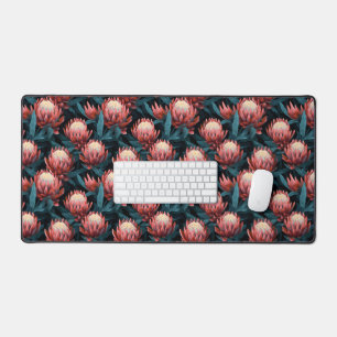 Dark Coral Bold Protea Floral Desk Mat