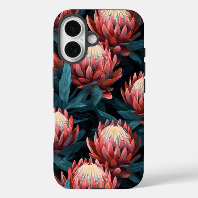 Dark Coral Bold Protea Floral Tough Case-Mate iPhone Case (Back)