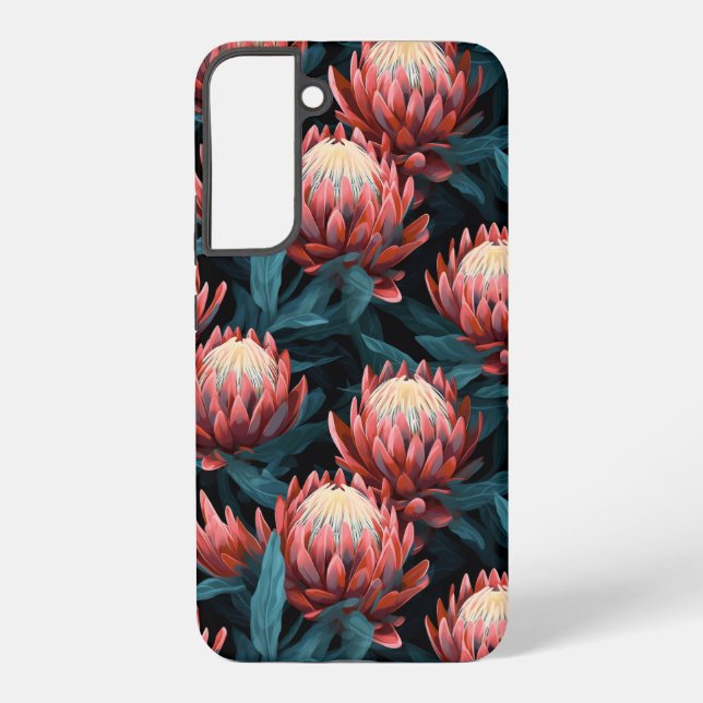 Dark Coral Bold Protea Floral Tough Samsung Galaxy S22+ Case (Back)