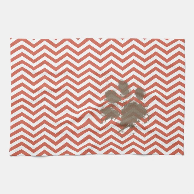 Dark Coral Chevron Tea Towel (Horizontal)