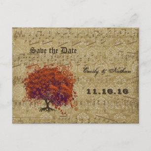 Dark Coral Heart Leaf Tree Save the Date Announcement Postcard