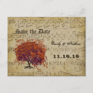 Dark Coral Heart Leaf Tree Save the Date Announcement Postcard