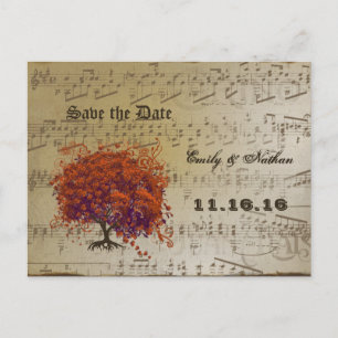 Dark Coral Heart Leaf Tree Save the Date Announcement Postcard