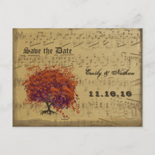 Dark Coral Heart Leaf Tree Save the Date Announcement Postcard