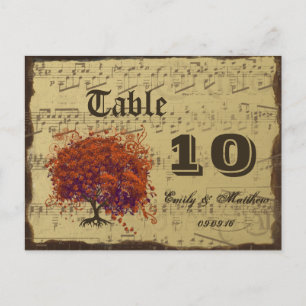 Dark Coral Heart Leaf Tree Table Number Postcard