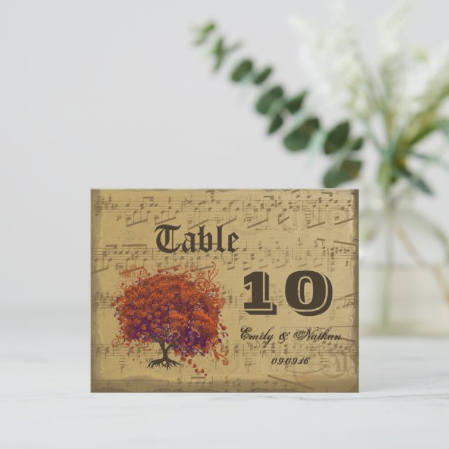 Dark Coral Heart Leaf Tree Table Number Postcard (Standing Front)