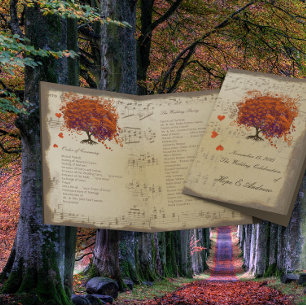 Dark Coral Heart Leaf Tree Wedding Program