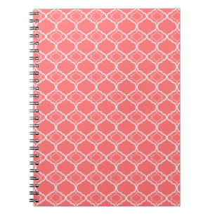 Dark Coral Pink Quatrefoil Geometric Pattern Notebook