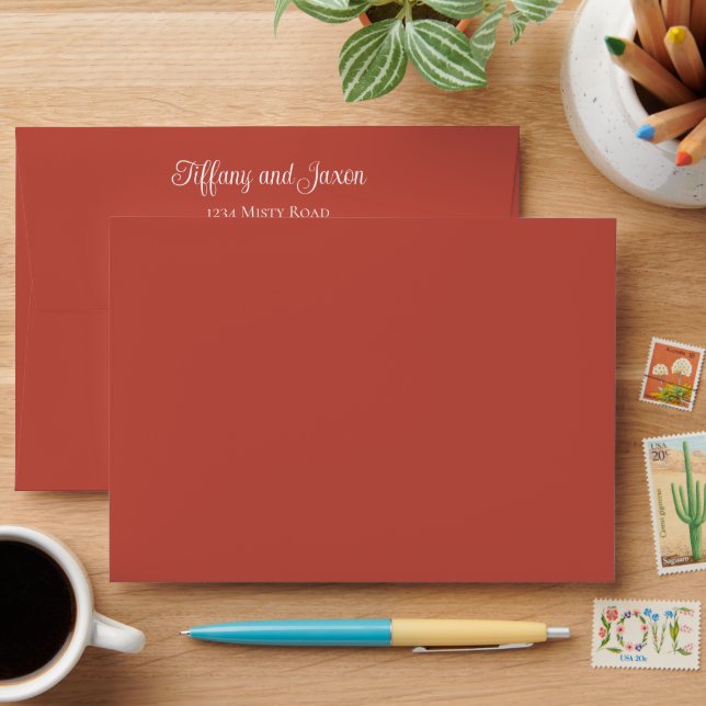 Dark Coral Vertical Photo Wedding Envelope (Desk)