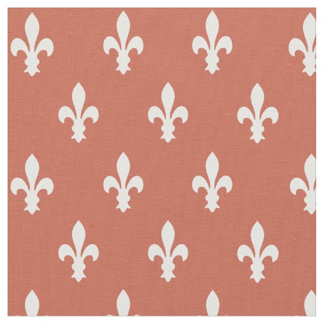 Dark Coral Victorian Fleur de Lys Fabric (Close Up)