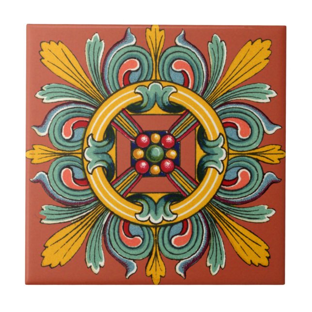 Dark Coral Victorian Tile Design (Front)