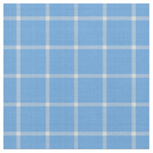 Dark Cornflower Blue and White Windowpane Plaid Fabric