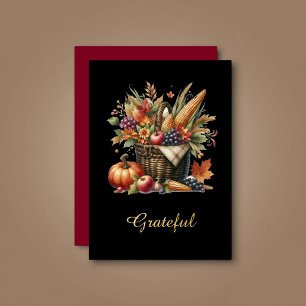 Dark Cornucopia Thanksgiving Gothic Watercolor Foil Holiday Card