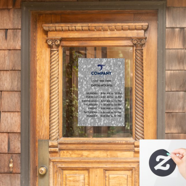 Dark Corporate Branded Custom Company Hours Window Cling (Home Door)