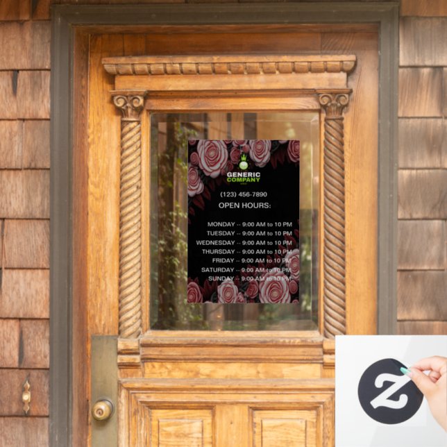Dark Corporate Branded Custom Company Hours Window Cling (Home Door)