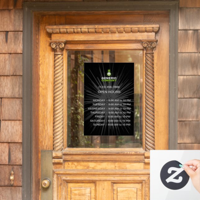 Dark Corporate Branded Custom Company Hours Window Cling (Home Door)