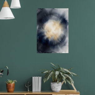 Dark Cosmic Glowing Moon Nebula Space Art Poster