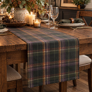Dark Cottagecore Autumn Black Rust Plaid Short Table Runner