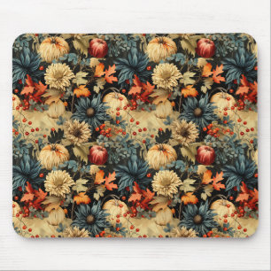 Dark Cottagecore Autumn Pumpkin Floral Mouse Mat
