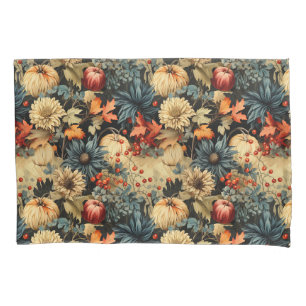 Dark Cottagecore Autumn Pumpkin Floral Pillowcase