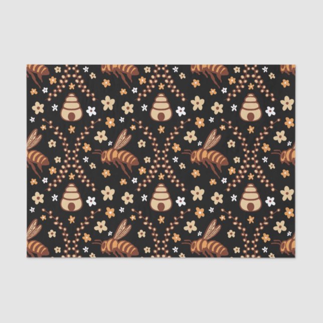 Dark Cottagecore Bees & Beehives Botanical Tissue Paper (Front)
