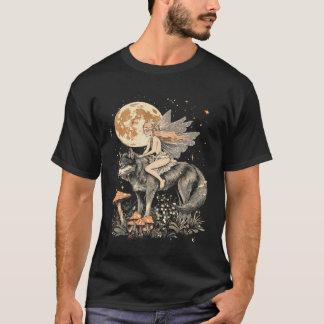 Dark Cottagecore Mushroom Girl Fairy Full Moon Wom T-Shirt