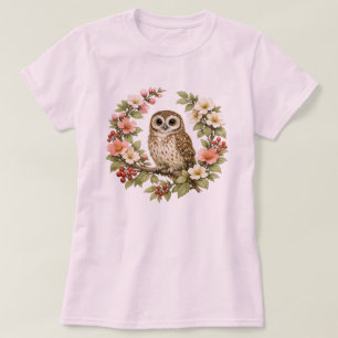 Dark Cottagecore Owl – Gothic Owl & Flowers Design T-Shirt