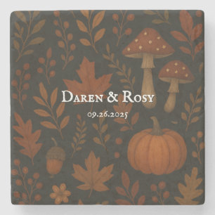 Dark Cottagecore Rustic Farmhouse Wedding Stone Coaster