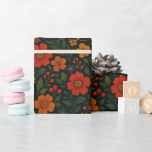 Dark Cottagecore Rustic Wildflower Boho Summer Wrapping Paper