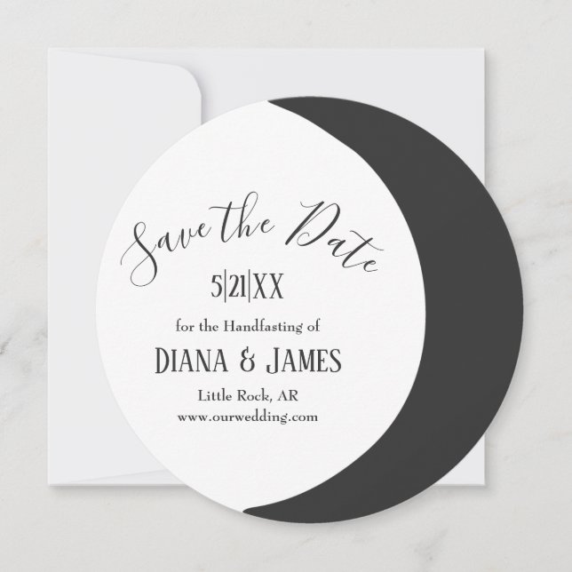 Dark Crescent Moon Wicca Handfasting Save the Date (Front)