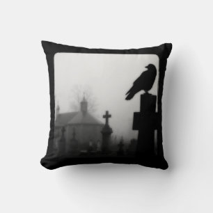 Dark Crow In Black And White Cushion