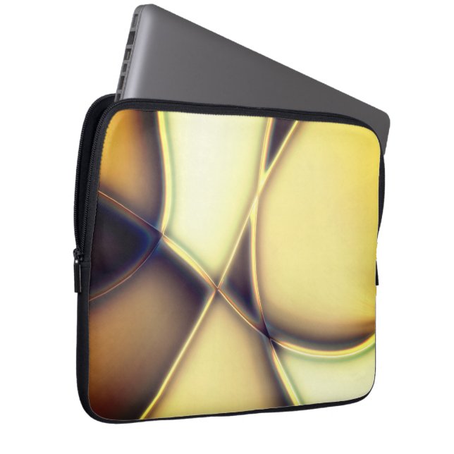 Dark curved lines on blue shadow over cream beige  laptop sleeve (Front Right)