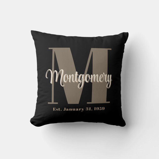 Dark Custom Family Name Anniversary Gift Cushion (Front)
