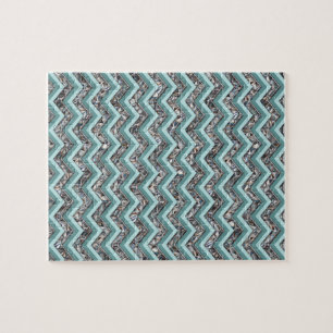 Dark Cut Glass and Teal Zigzag Jigsaw Puzzle