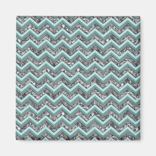 Dark Cut Glass and Teal Zigzag Magnet