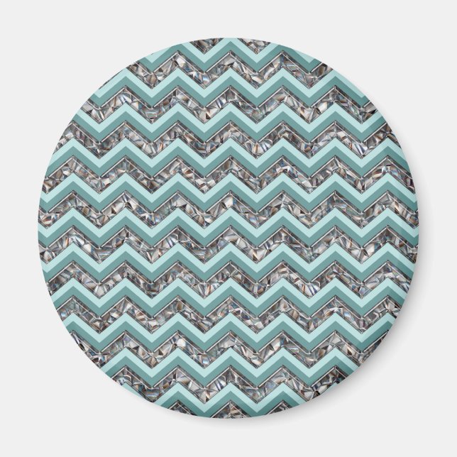 Dark Cut Glass and Teal Zigzag Magnet (Front)