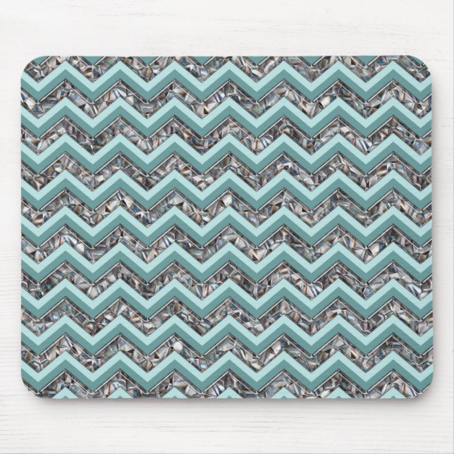Dark Cut Glass and Teal Zigzag Mouse Mat (Front)