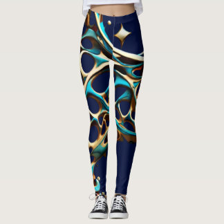 Dark Cyan and Gold Arabesque Leggings