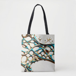 Dark Cyan and Gold Arabesque Tote Bag