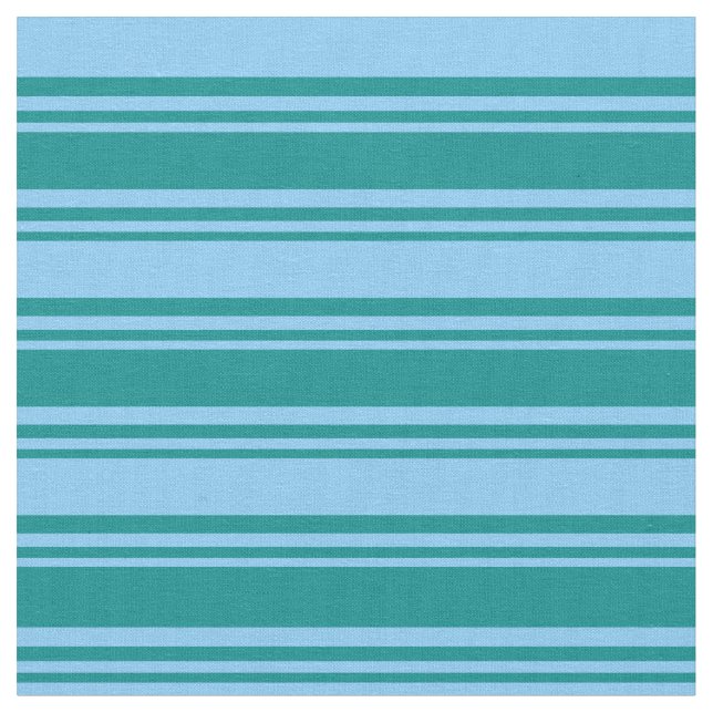 Dark Cyan and Light Sky Blue Pattern of Stripes Fabric (Close Up)