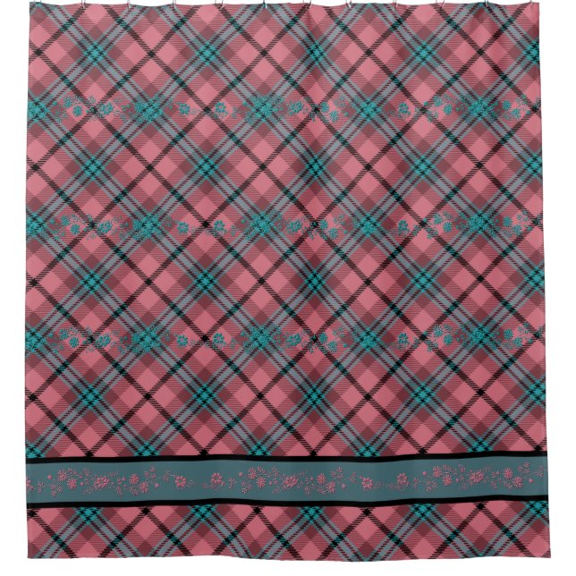 Dark Cyan-Blush Shower Curtain (Front)