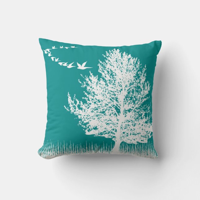 Dark Cyan Bucolic Silhouette Cushion (Front)