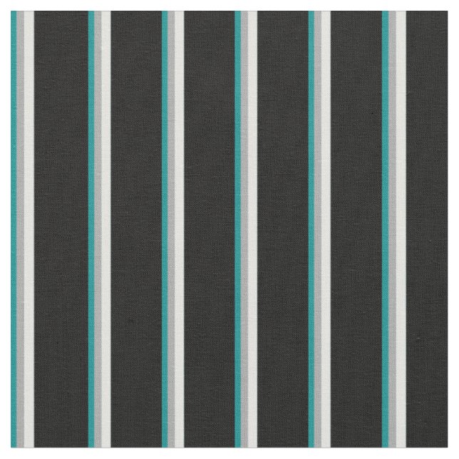 Dark Cyan, Dark Grey, Light Cyan & Black Lines Fabric (Close Up)